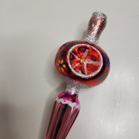 Vintage European Christmas Classic Long Hand Decorated Glass Ornament with Box - Picture 6 of 9